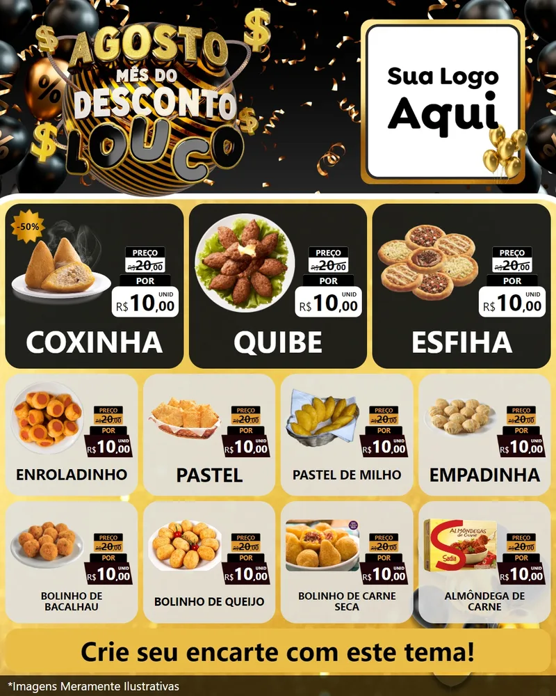 Modelo de Rede Social para Feed Instagram com o tema Agosto Mês do Desconto Louco para Salgadaria
