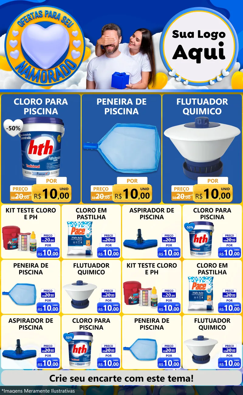 Modelo de Encarte para Encarte Grande com o tema Ofertas Para Seu Namorado para Produtos para Piscina