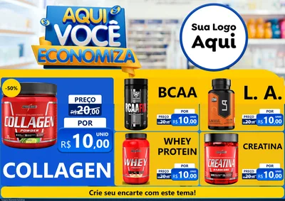 Modelo de Encarte para Encarte A4 Horizontal com o tema Aqui Você Economiza para Suplementos alimentares