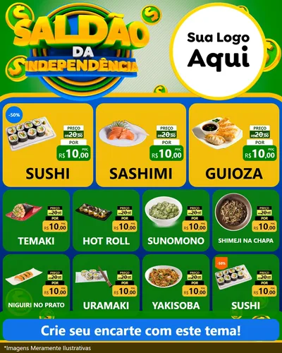 Modelo de Rede Social para Feed Instagram com o tema Saldão da Indepêndencia para Comida japonesa