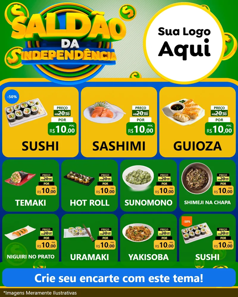 Modelo de Rede Social para Feed Instagram com o tema Saldão da Indepêndencia para Comida japonesa