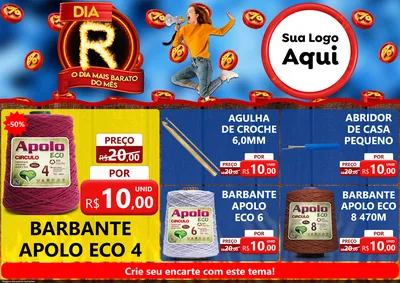 Modelo de Encarte para Encarte A4 Horizontal com o tema Dia R - O Dia Mais Barato Do Mês para Armarinho e Aviamentos