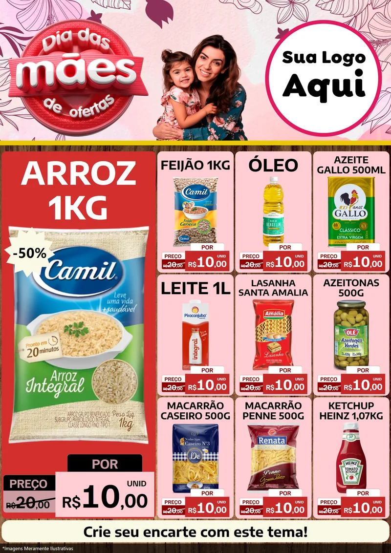Modelo de Encarte para Encarte A4 Vertical com o tema Dia Das Mães De Ofertas para Supermercado