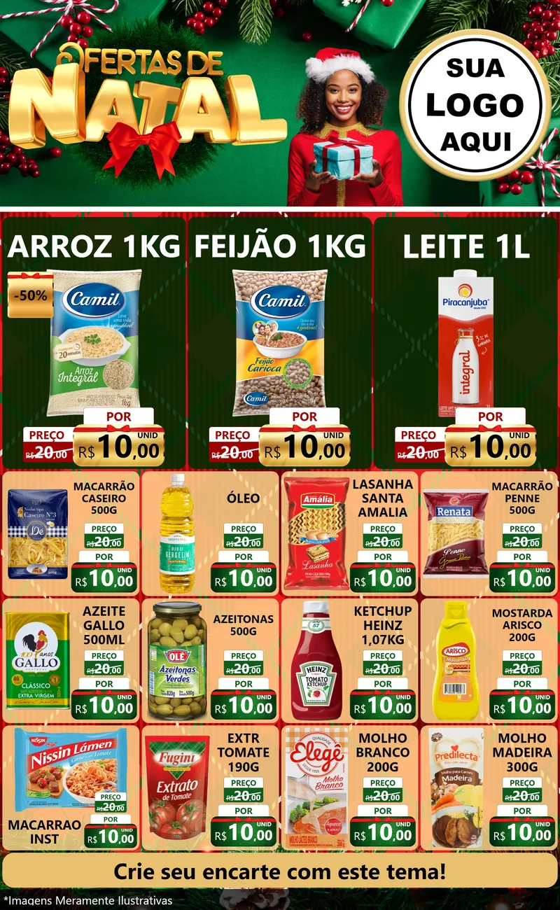 Modelo de Encarte para Encarte Grande com o tema Ofertas de Natal para Supermercado