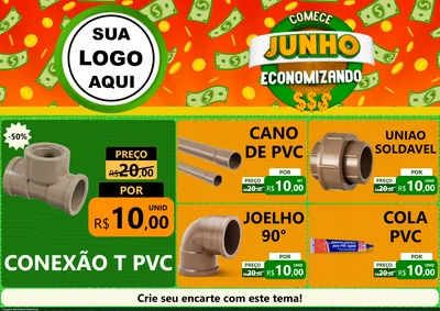 Modelo de Encarte para Encarte A4 Horizontal com o tema Comece Junho Economizando para Tubos e conexões