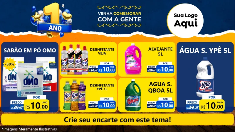 Modelo de TV para TV Horizontal com o tema Um Ano de Aniversário para Produtos de Limpeza