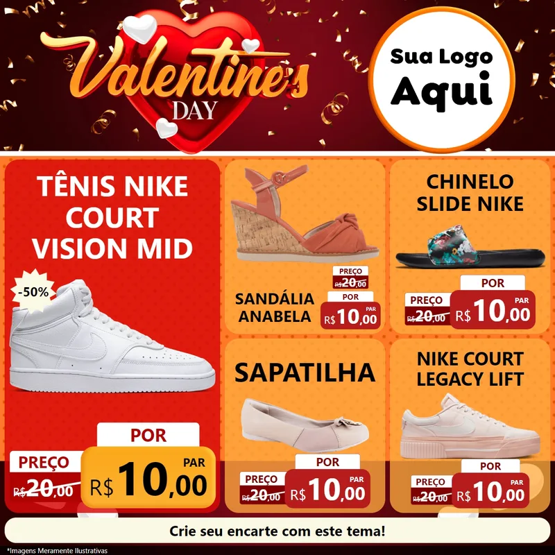 Modelo de Rede Social para Feed Facebook com o tema Valentine's Day para Calçados
