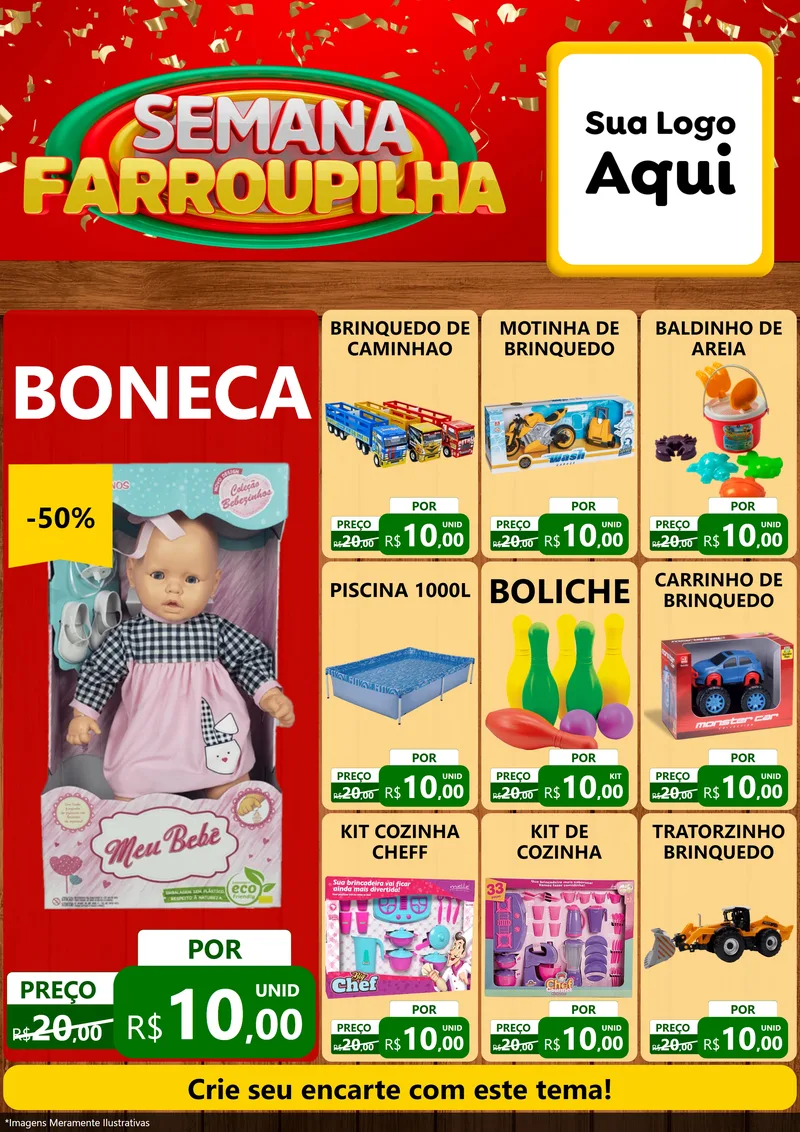Modelo de Encarte para Encarte A4 Vertical com o tema Semana Farroupilha para Brinquedos