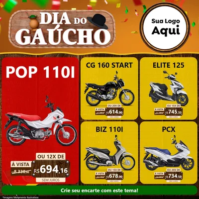 Modelo de Rede Social para Feed Facebook com o tema Dia do Gaúcho para Concessionaria de Motos