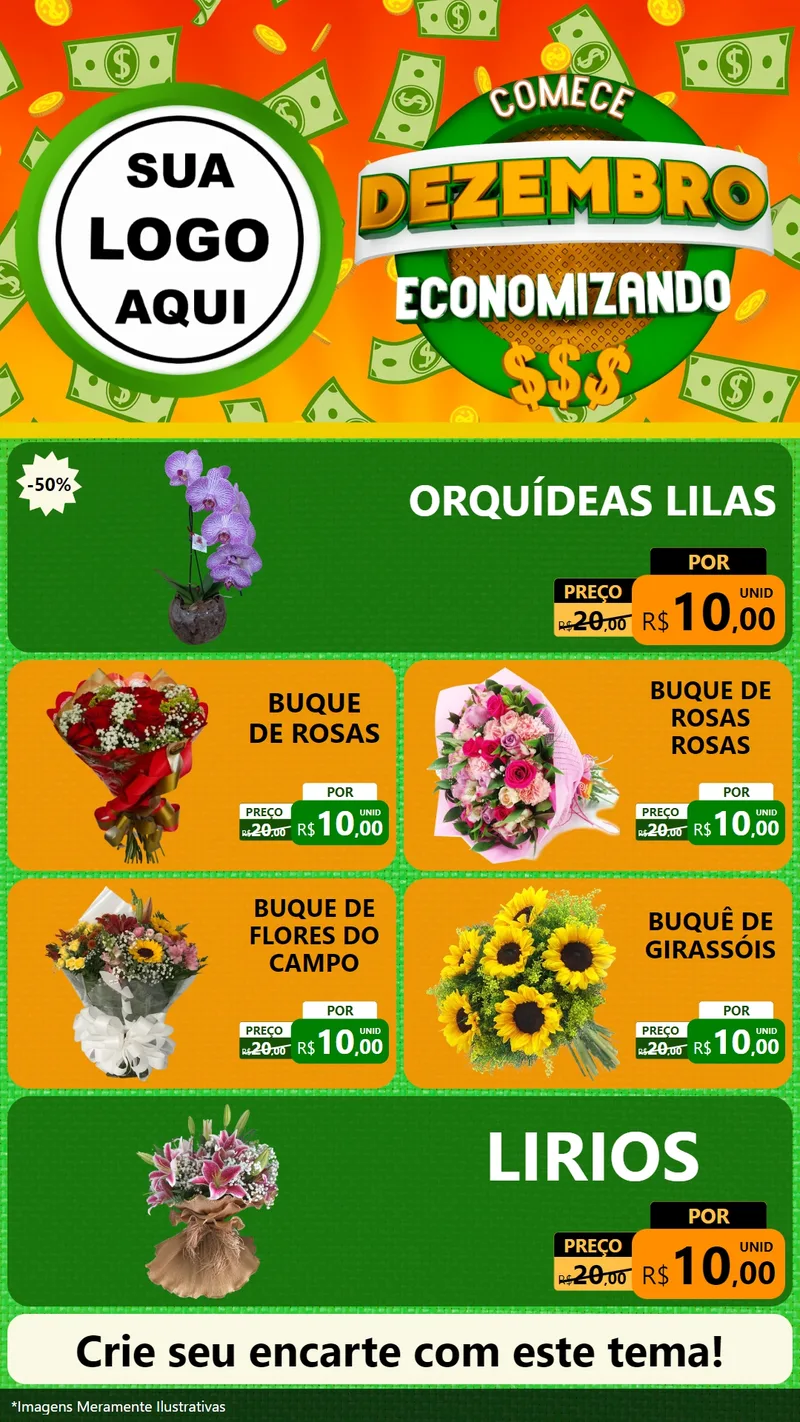 Modelo de TV para TV Vertical com o tema Comece Dezembro Economizando para Floricultura e jardim