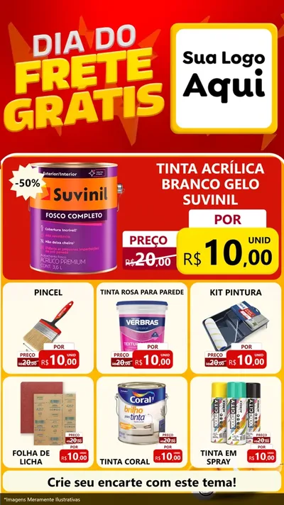 Modelo de Rede Social para Stories com o tema Dia do Frete Grátis para Tintas e Ferramentas