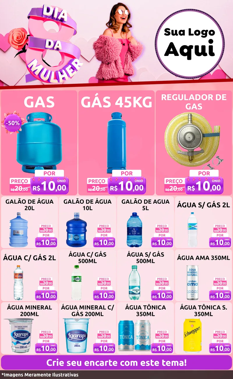 Modelo de Encarte para Encarte Grande com o tema Dia da Mulher para Água e gás