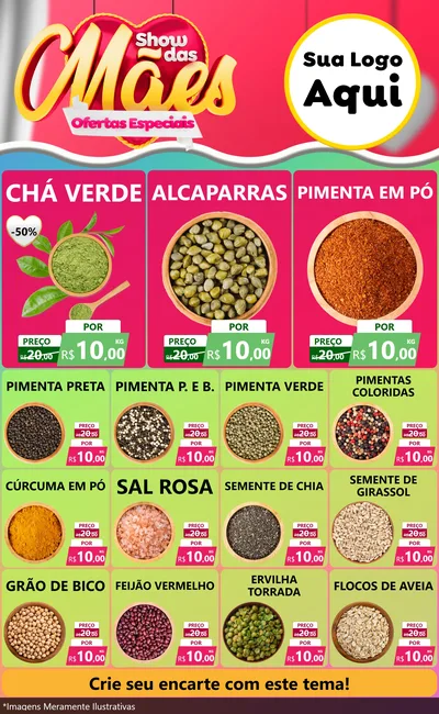Modelo de Encarte para Encarte Grande com o tema Show das Mães - Ofertas Especiais para Produtos Naturais