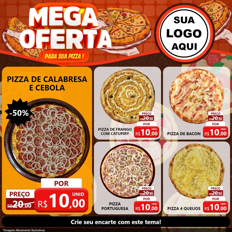 Modelo de Rede Social para Feed Facebook com o tema Mega Oferta Para Sua Pizza! para Pizzaria