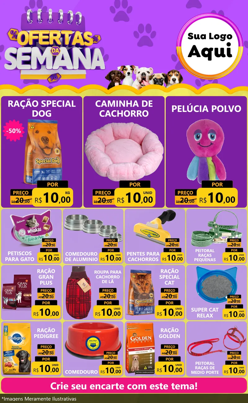 Modelo de Encarte para Encarte Grande com o tema Ofertas da Semana - Pet para Pet Shop