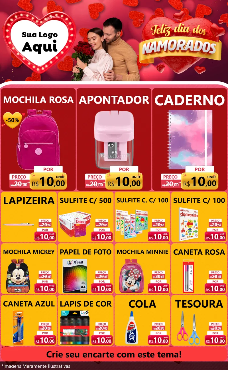 Modelo de Encarte para Encarte Grande com o tema Feliz Dia Dos Namorados para Papelaria