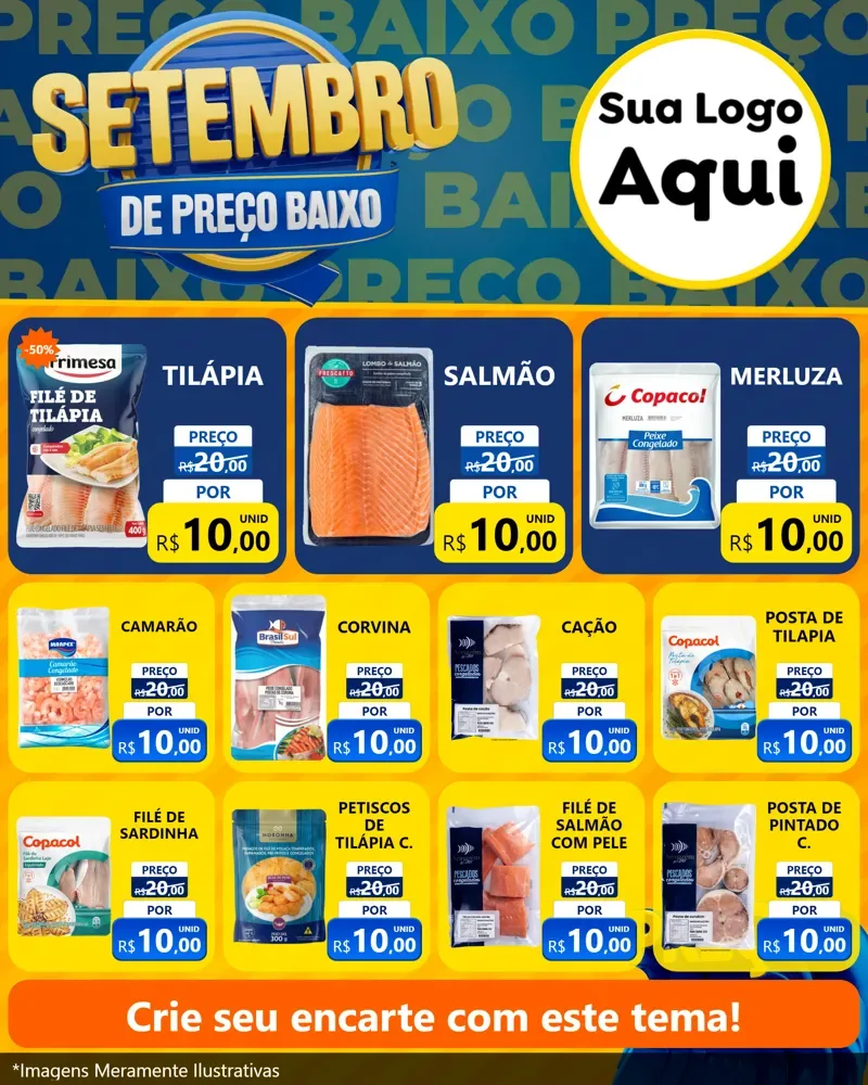 Modelo de Rede Social para Feed Instagram com o tema Setembro De Preço Baixo para Peixaria