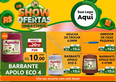 Modelo de Encarte para Encarte A4 Horizontal com o tema Show de Ofertas Imbatíveis para Armarinho e Aviamentos