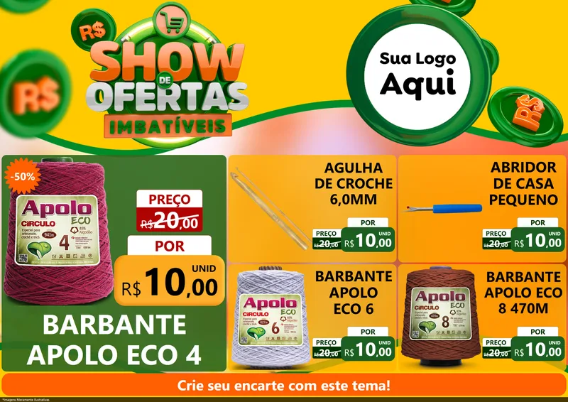 Modelo de Encarte para Encarte A4 Horizontal com o tema Show de Ofertas Imbatíveis para Armarinho e Aviamentos