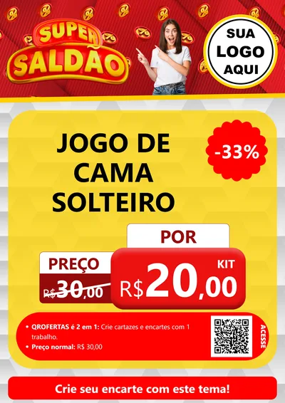 Modelo de Cartaz para Cartaz A4 Vertical com o tema Super Saldão para Cama, Mesa e Banho