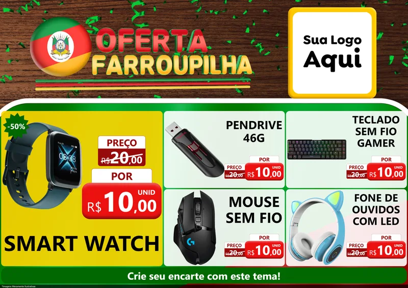 Modelo de Encarte para Encarte A4 Horizontal com o tema Oferta Farroupilha para Informática