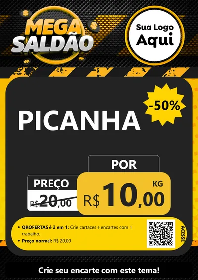 Modelo de Cartaz para Cartaz A4 Vertical com o tema Mega Saldão para Açougue