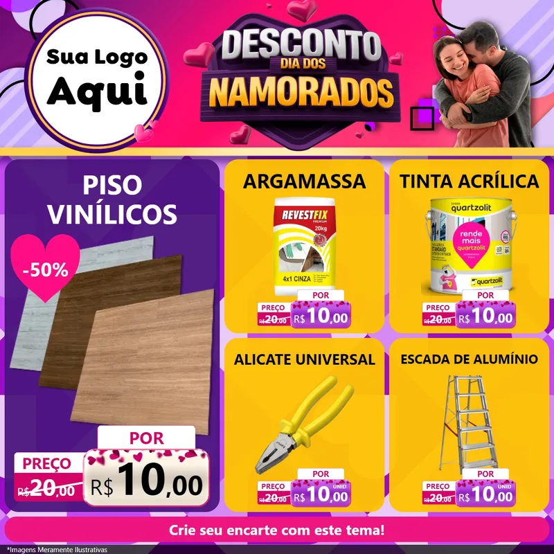 Modelo de Rede Social para Feed Facebook com o tema Desconto Dia dos Namorados para Material para Construção