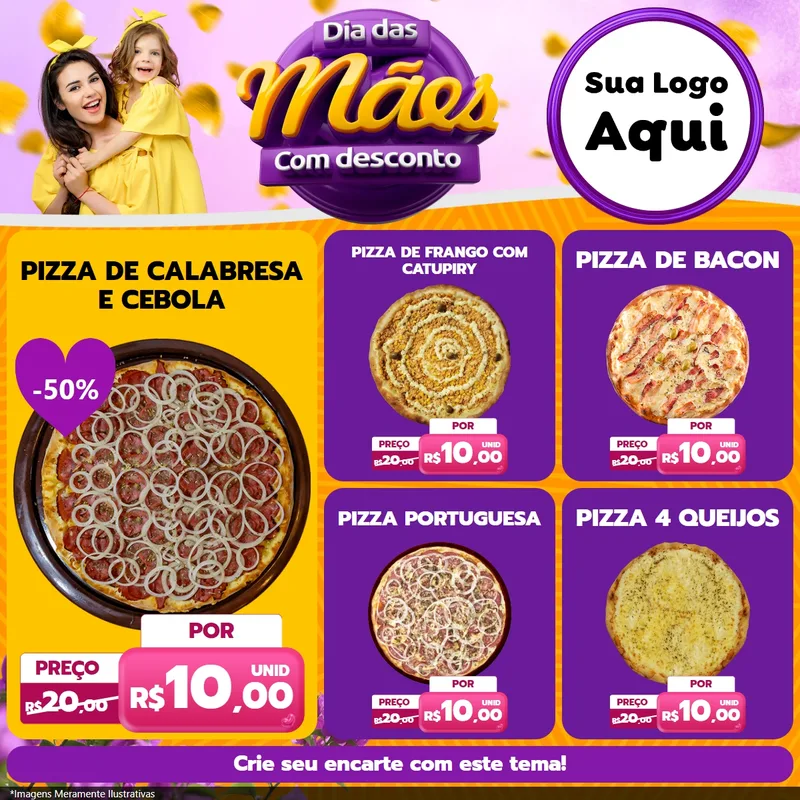 Modelo de Rede Social para Feed Facebook com o tema Dia das Mães com Desconto para Pizzaria