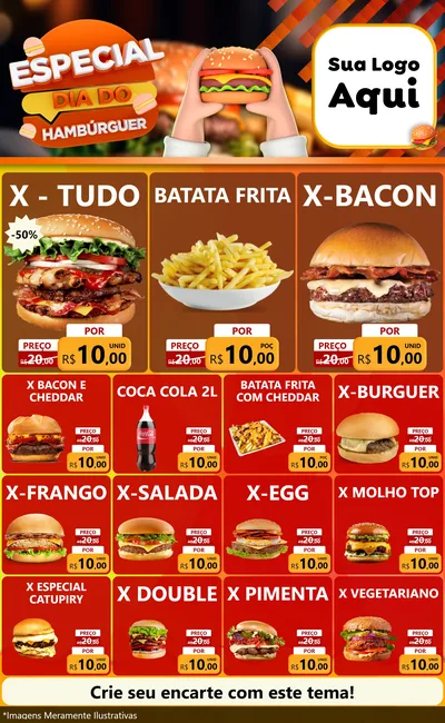 Modelo de Encarte para Encarte Grande com o tema Especial Dia do Hamburguer para Hamburgueria