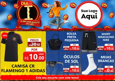Modelo de Encarte para Encarte A4 Horizontal com o tema Dia I - O Dia Mais Barato Do Mês para Roupas e acessórios