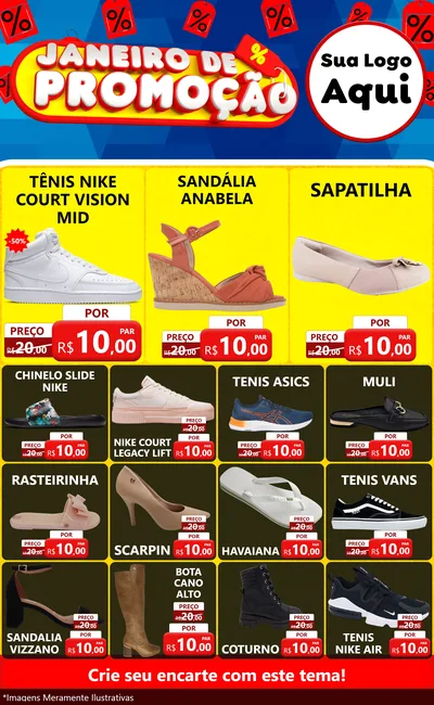 Modelo de Encarte para Encarte Grande com o tema Janeiro de Promoção para Calçados