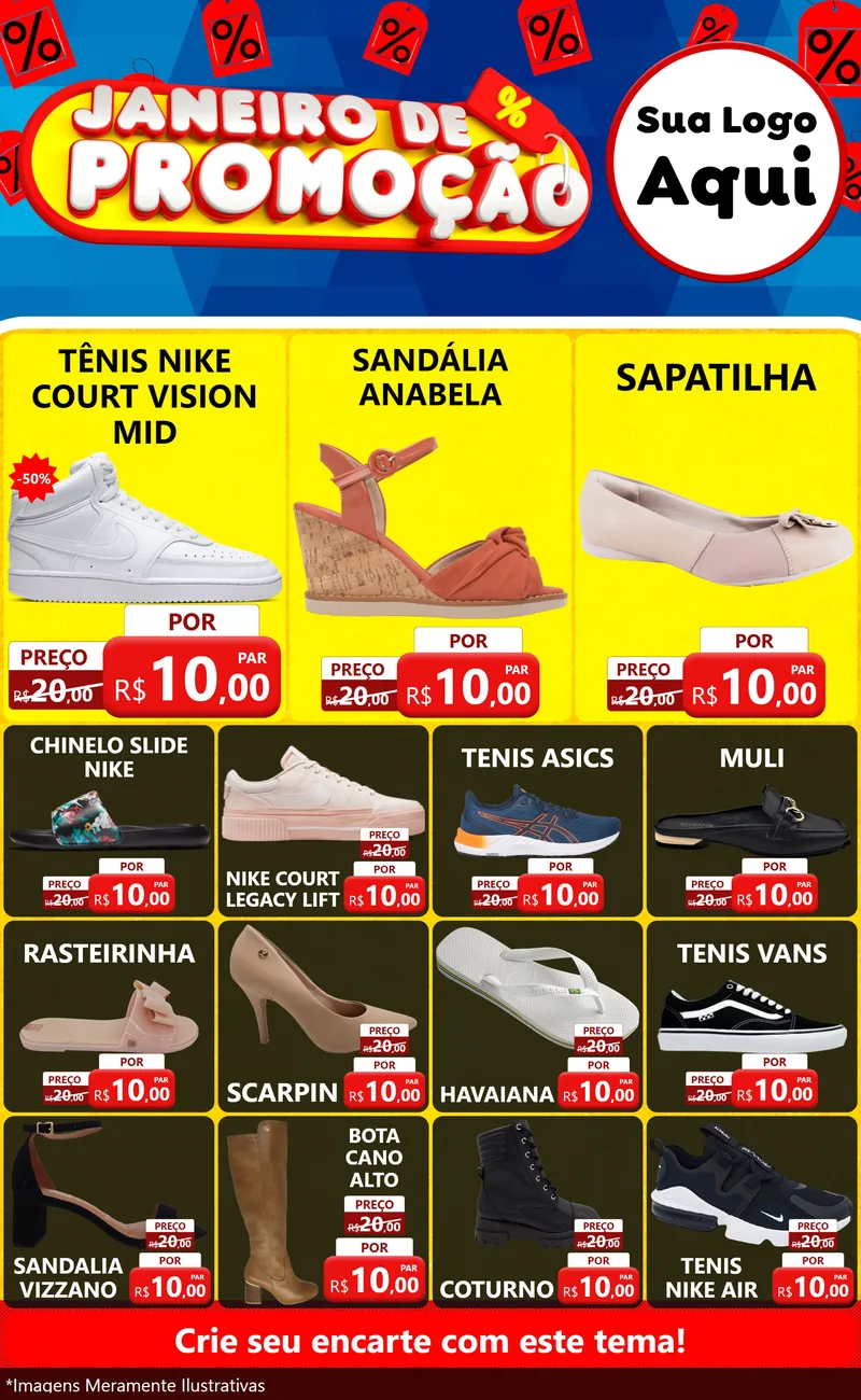 Modelo de Encarte para Encarte Grande com o tema Janeiro de Promoção para Calçados