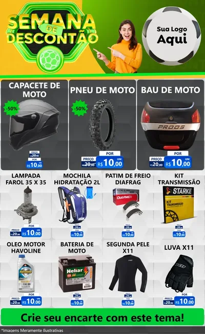 Modelo de Encarte para Encarte Grande com o tema Semana de Descontão - Copa para Moto peças