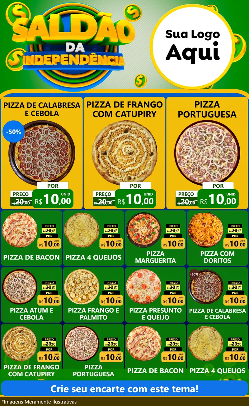 Modelo de Encarte para Encarte Grande com o tema Saldão da Indepêndencia para Pizzaria