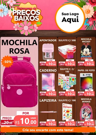 Modelo de Encarte para Encarte A4 Vertical com o tema Primavera de Preços Baixos para Papelaria