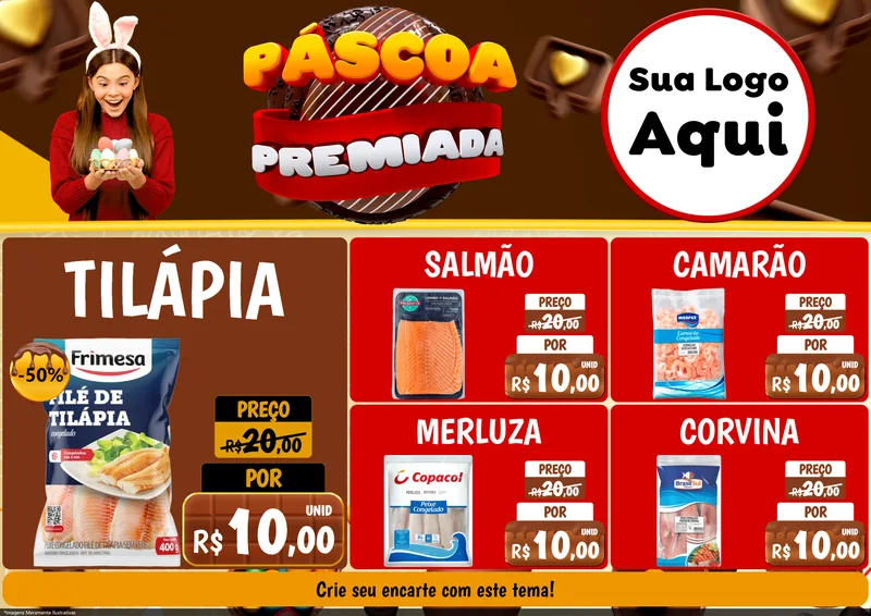 Modelo de Encarte para Encarte A4 Horizontal com o tema Páscoa Premiada para Peixaria