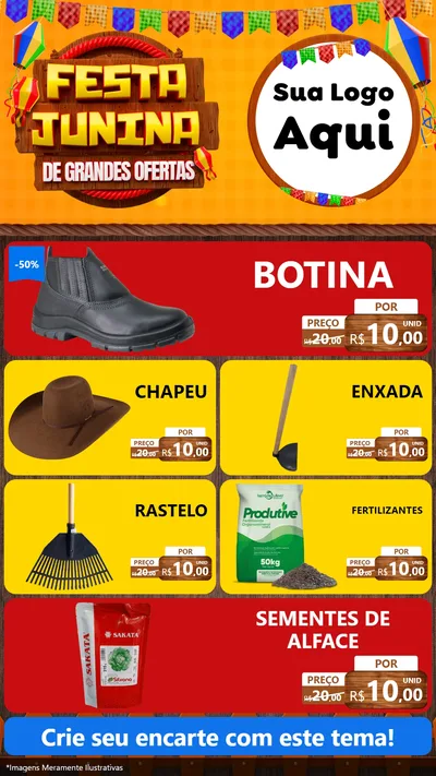 Modelo de TV para TV Vertical com o tema Festa Junina de Grandes Ofertas para Agropecuária