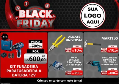Modelo de Encarte para Encarte A4 Horizontal com o tema Black Friday para Maquinas e Ferramentas