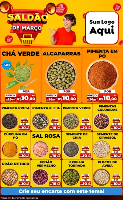 Modelo de Encarte para Encarte Grande com o tema Saldão de Março para Produtos Naturais