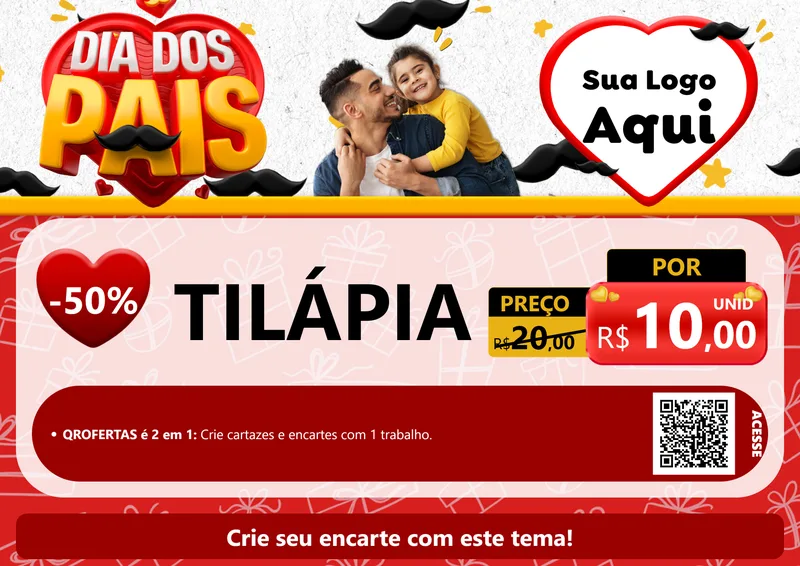 Modelo de Cartaz para Cartaz A4 Horizontal com o tema Dia dos Pais para Peixaria