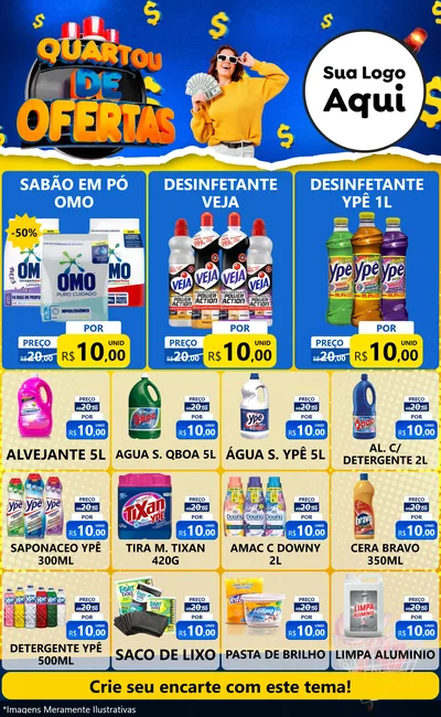 Modelo de Encarte para Encarte Grande com o tema Quartou de Ofertas para Produtos de Limpeza