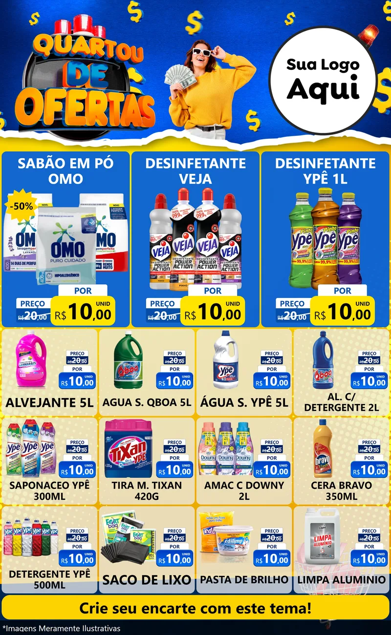 Modelo de Encarte para Encarte Grande com o tema Quartou de Ofertas para Produtos de Limpeza
