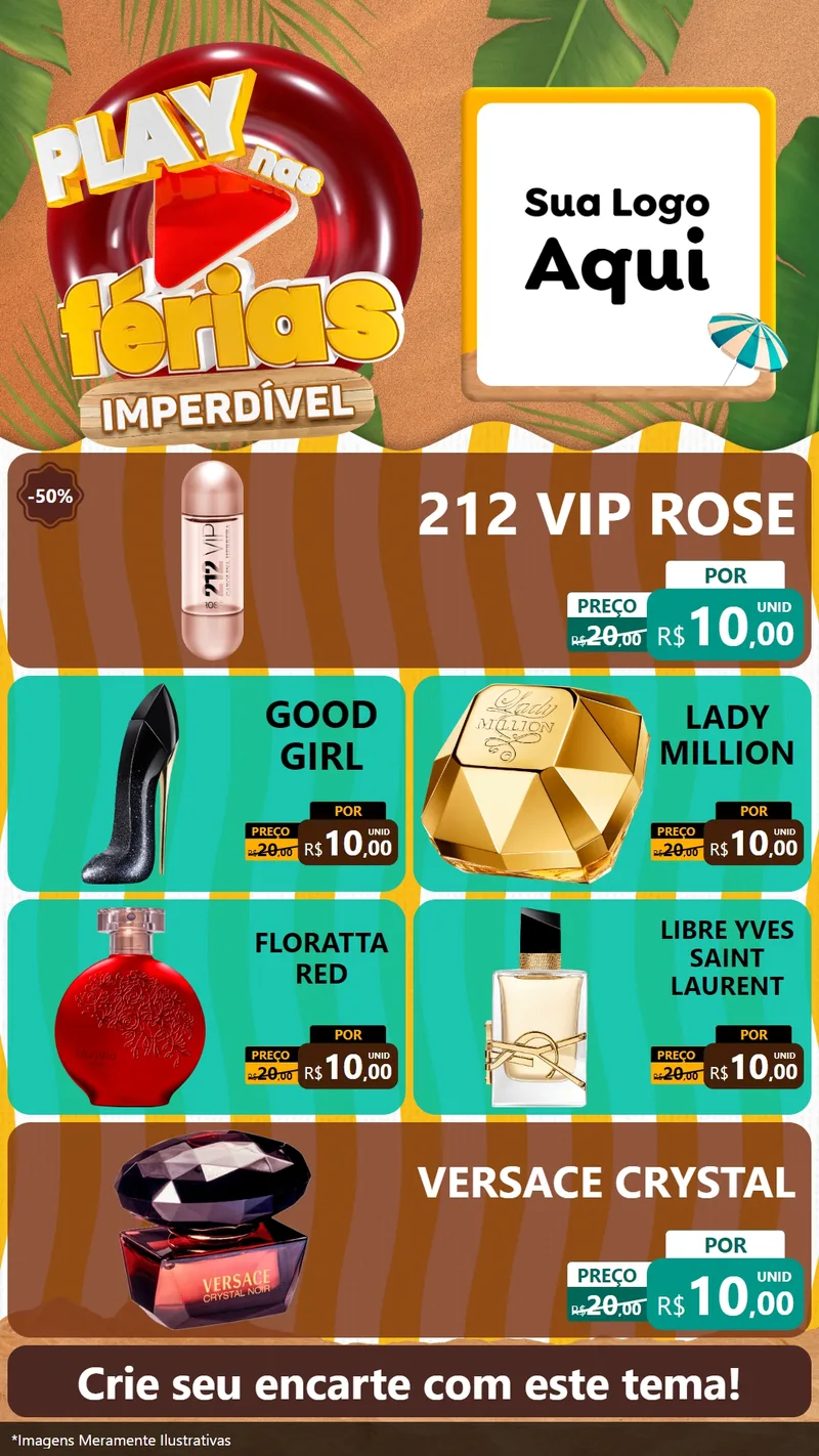 Modelo de TV para TV Vertical com o tema Play Nas Férias Imperdível para Perfumes