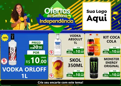 Modelo de Encarte para Encarte A4 Horizontal com o tema Ofertas da Semana da Independência para Distribuidora de bebidas