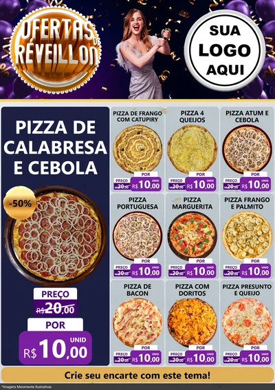 Modelo de Encarte para Encarte A4 Vertical com o tema Ofertas de Réveillon para Pizzaria