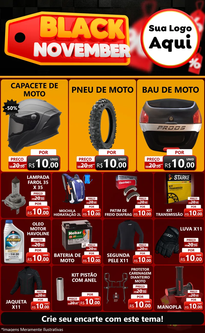 Modelo de Encarte para Encarte Grande com o tema Black November para Moto peças