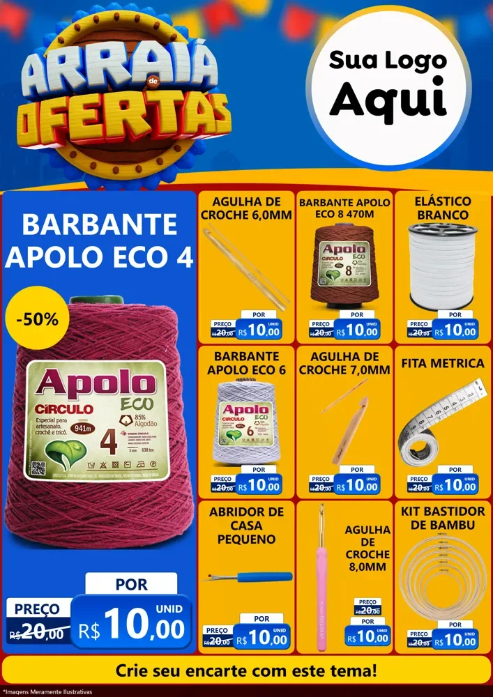Modelo de Encarte para Encarte A4 Vertical com o tema Arraiá de Ofertas - Junina para Armarinho e Aviamentos