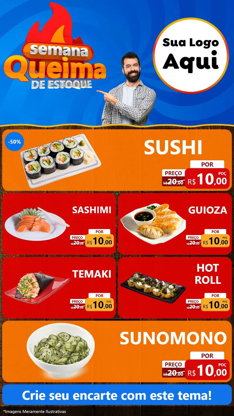 Modelo de TV para TV Vertical com o tema Semana Queima de Estoque para Comida japonesa