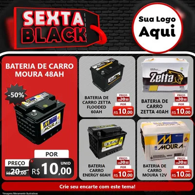 Modelo de Rede Social para Feed Facebook com o tema Sexta Black para Baterias Elétricas