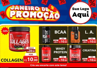 Modelo de Encarte para Encarte A4 Horizontal com o tema Janeiro de Promoção para Suplementos alimentares
